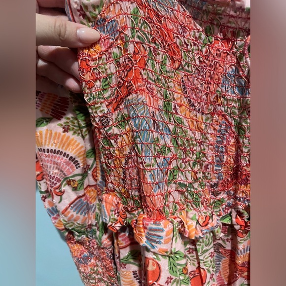 FARM RIO ANTHROPOLOGIE PINK MACAW FLIGHT SMOCKED MIDI DRESS - Picture 6 of 13